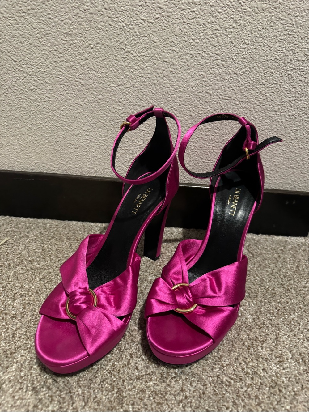 LK Bennett Fuchsia Satin Knot Platform Heels